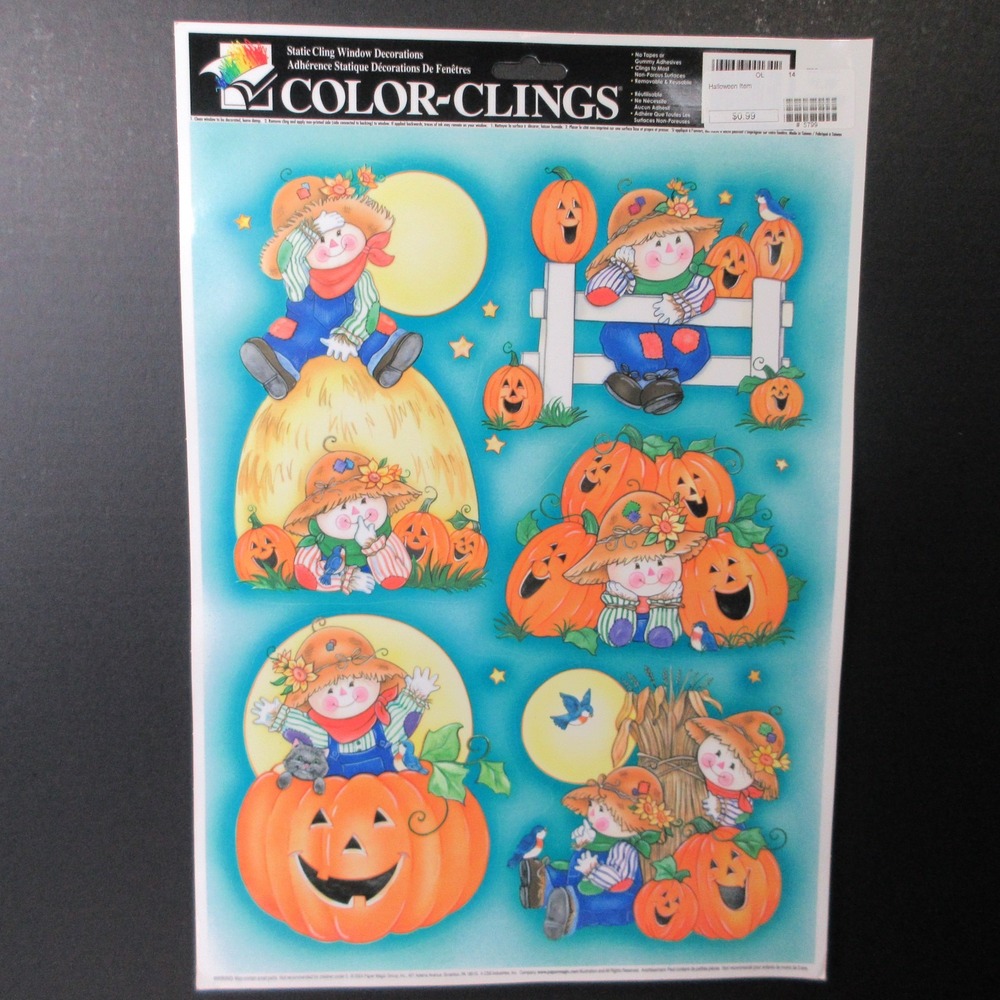 COLOR-CLINGS Halloween Static Cling Window Decals Scarecrow Pumpkin Fall Decor